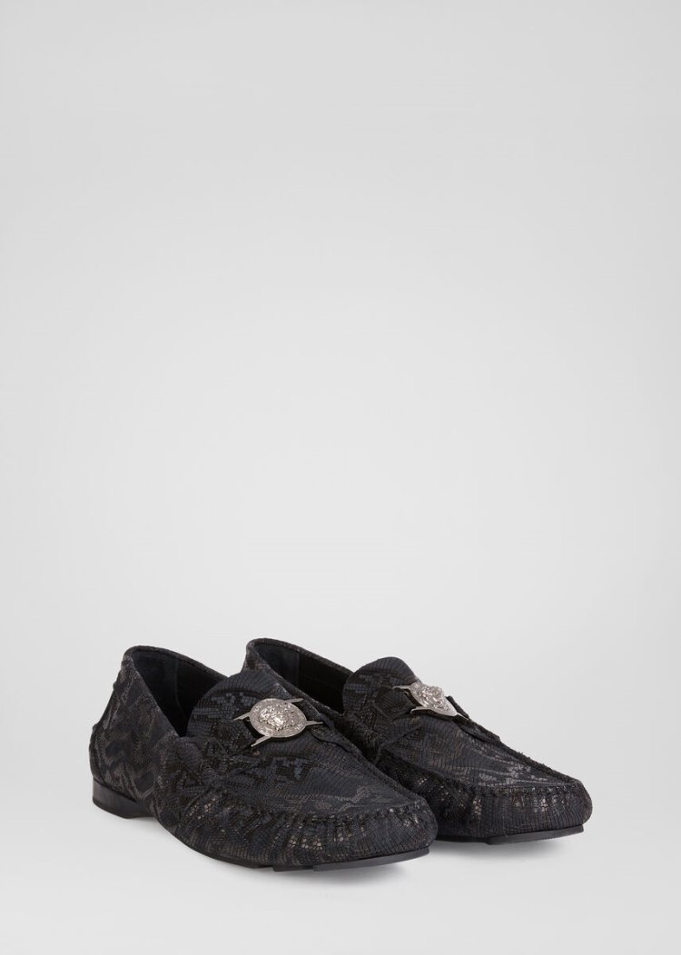 Loafersy Męskie Versace Mock Python Medusa Loafers Czarne | 0UJ5VEKW4