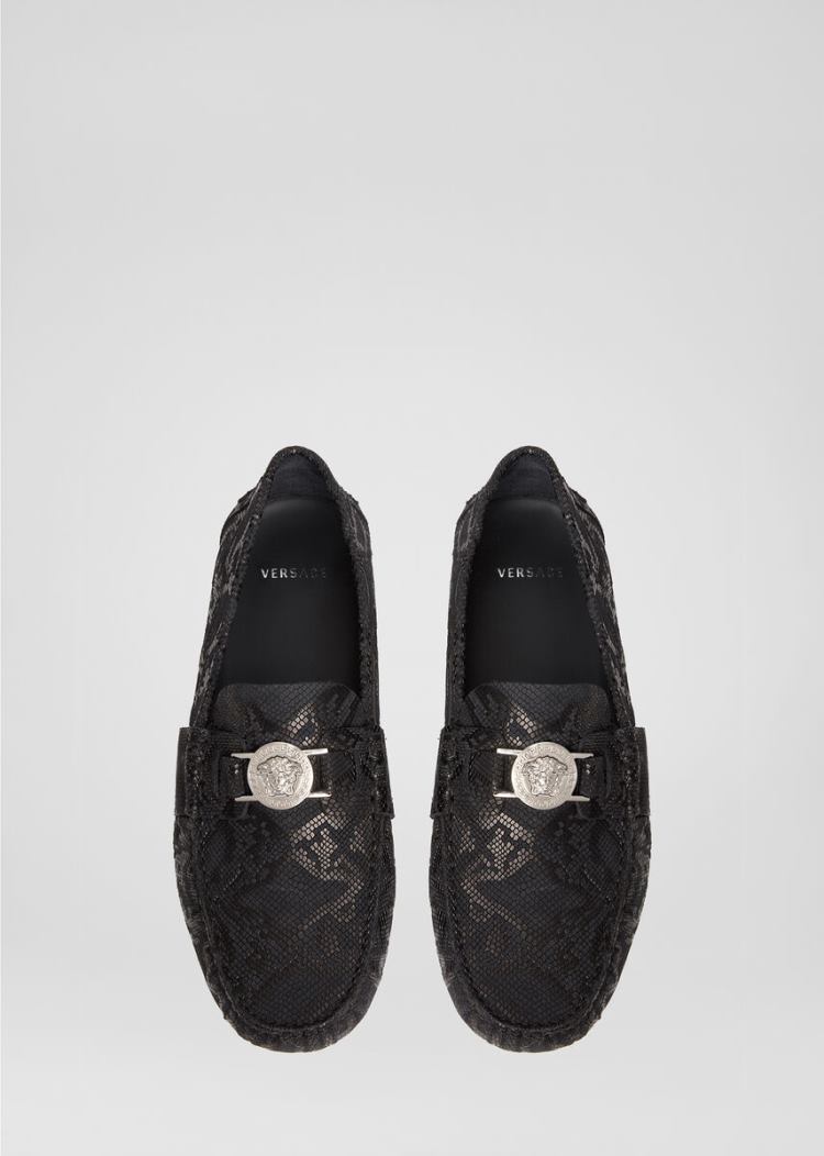 Loafersy Męskie Versace Mock Python Medusa Loafers Czarne | 0UJ5VEKW4