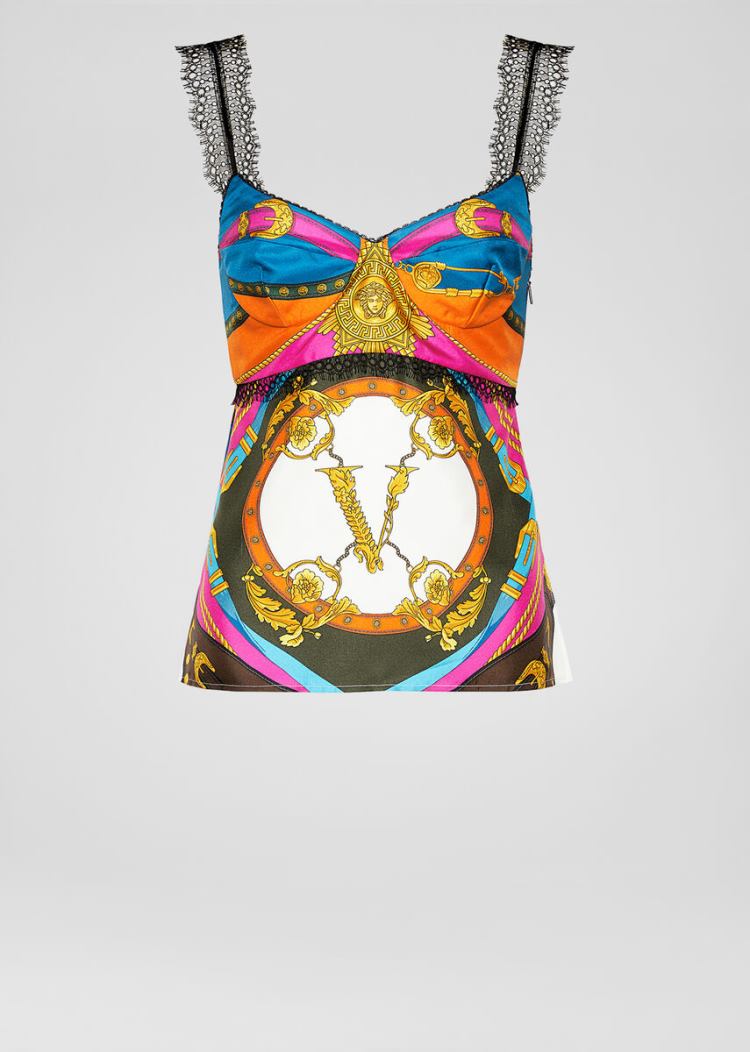 Najfatalniejszy Damskie Versace Barocco Rodeo Print Silk Lingerie Top Kolorowe | JGM7624PJ