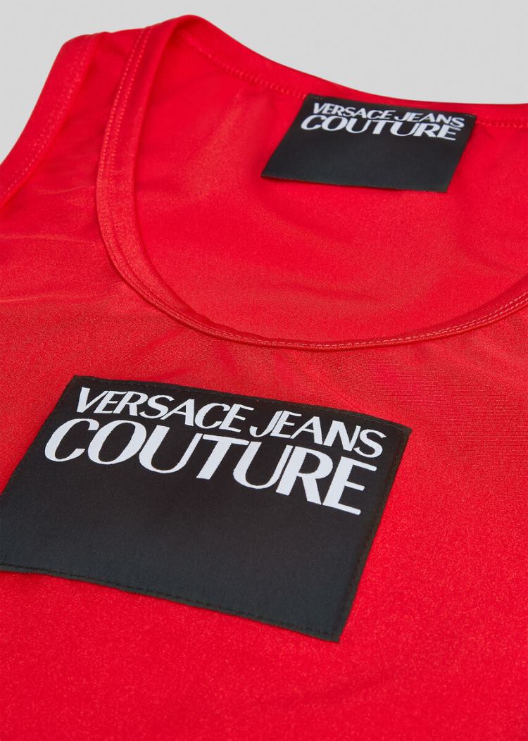Najfatalniejszy Jeans Couture Versace Jeans Couture Logo Patch Crop Top Czerwone | BWW5SK333
