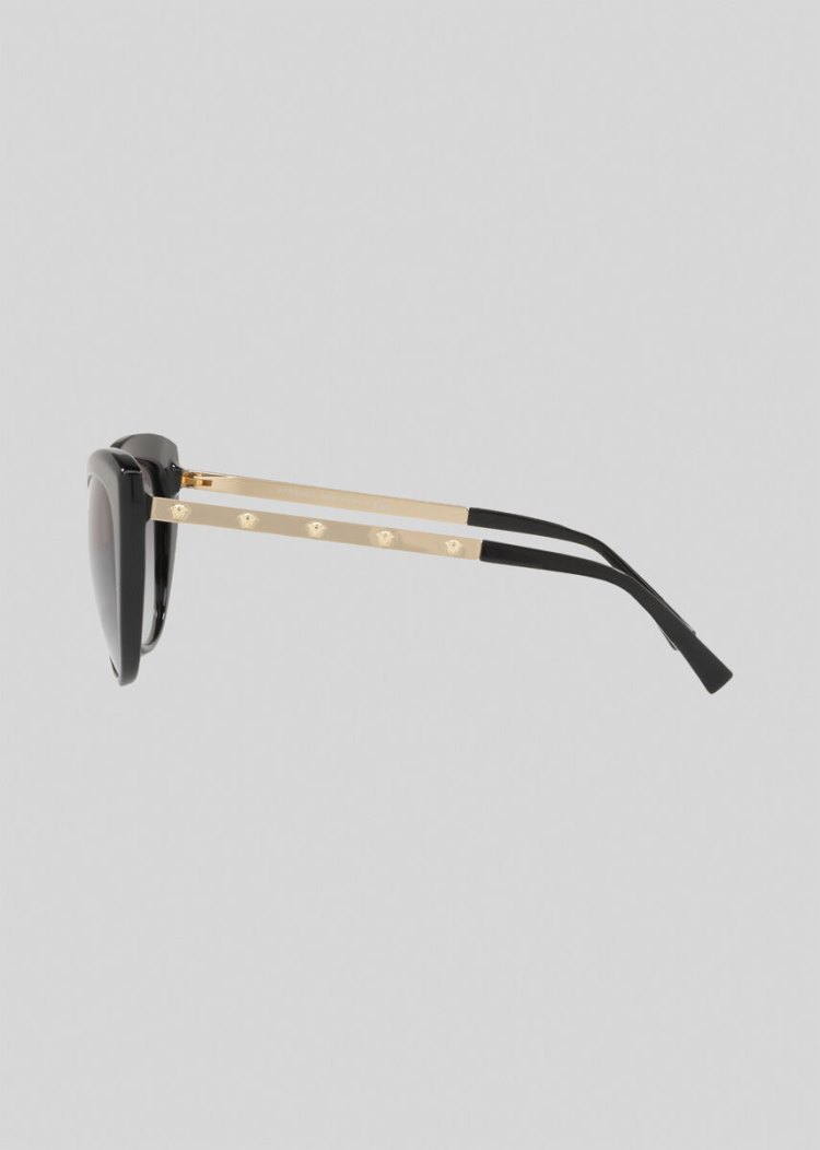 Okulary Słoneczne Damskie Versace Black Medusina Cat Eye Czarne | 8SES1TJRE
