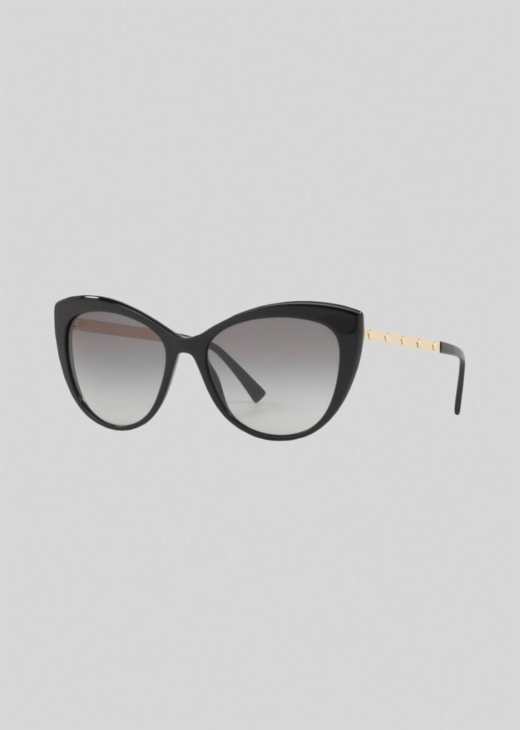 Okulary Słoneczne Damskie Versace Black Medusina Cat Eye Czarne | 8SES1TJRE