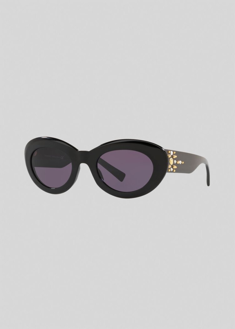 Okulary Słoneczne Damskie Versace Black Medusa Stud Oval Czarne | EGOHU4TF7