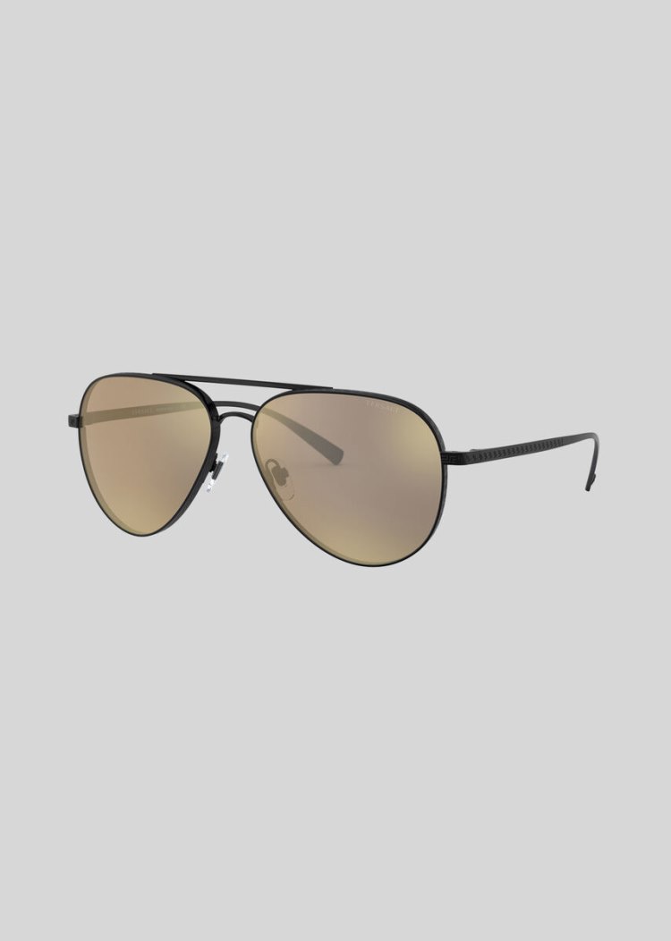 Okulary Słoneczne Damskie Versace Black Greca Pilot Czarne | KGOL8LSSJ