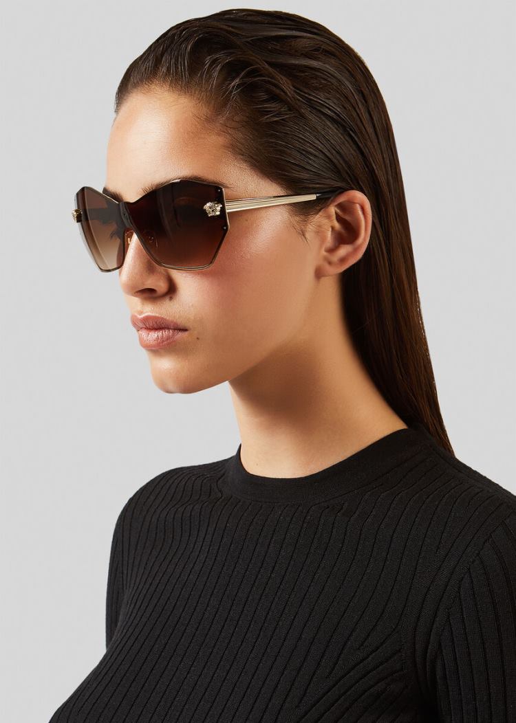 Okulary Słoneczne Damskie Versace Brown Glam Medusa Shield Brązowe | F5ERPDLF7