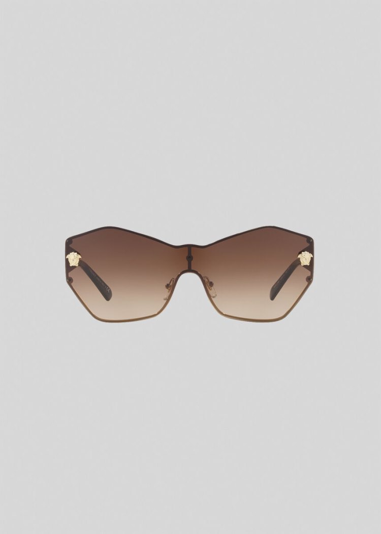 Okulary Słoneczne Damskie Versace Brown Glam Medusa Shield Brązowe | F5ERPDLF7