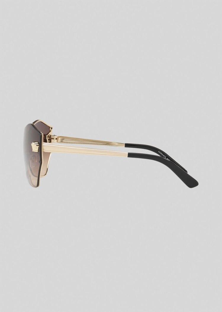 Okulary Słoneczne Damskie Versace Brown Glam Medusa Shield Brązowe | F5ERPDLF7