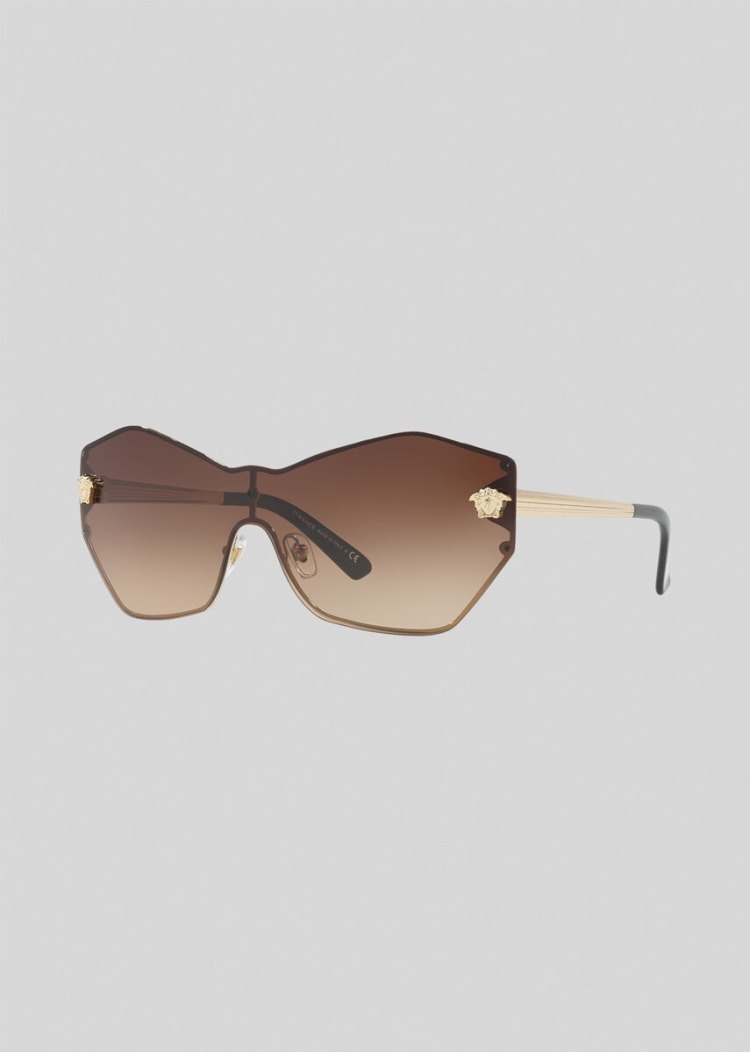 Okulary Słoneczne Damskie Versace Brown Glam Medusa Shield Brązowe | F5ERPDLF7