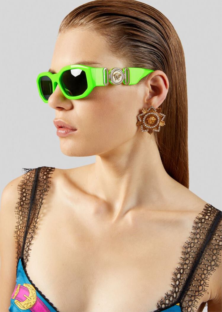 Okulary Słoneczne Damskie Versace Fluo Green Medusa Biggie Zielone | 72J5ZDTPX