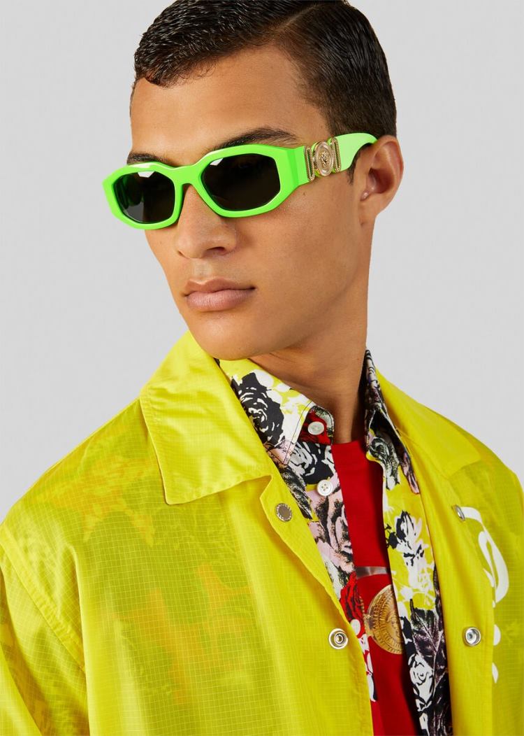 Okulary Słoneczne Damskie Versace Fluo Green Medusa Biggie Zielone | 72J5ZDTPX