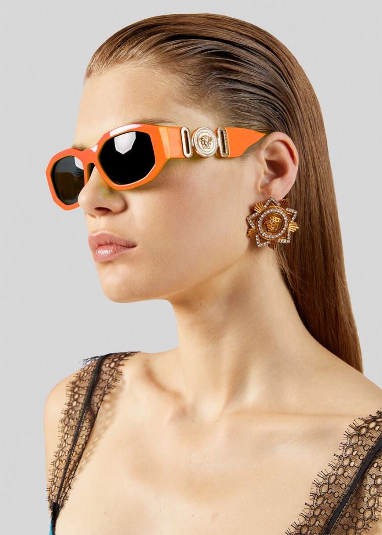 Okulary Słoneczne Damskie Versace Fluo Orange Medusa Biggie Pomarańczowe | PBH9FK3NZ