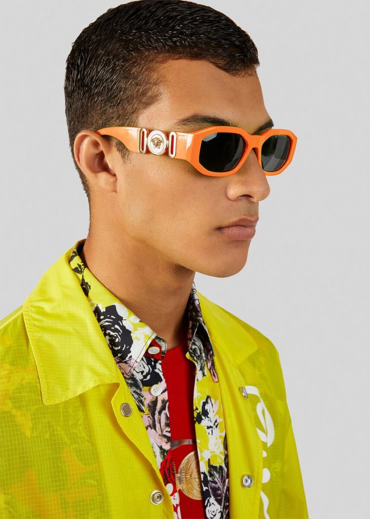 Okulary Słoneczne Damskie Versace Fluo Orange Medusa Biggie Pomarańczowe | PBH9FK3NZ