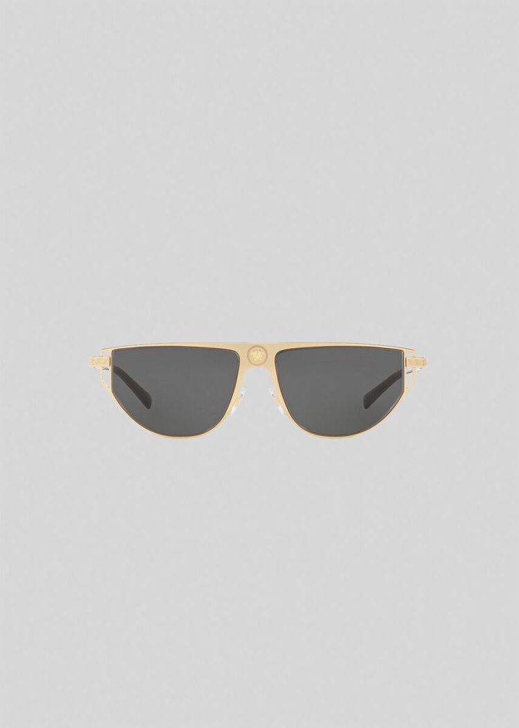 Okulary Słoneczne Damskie Versace Gold Grecamania Visor Złote | N5MMB6B4G