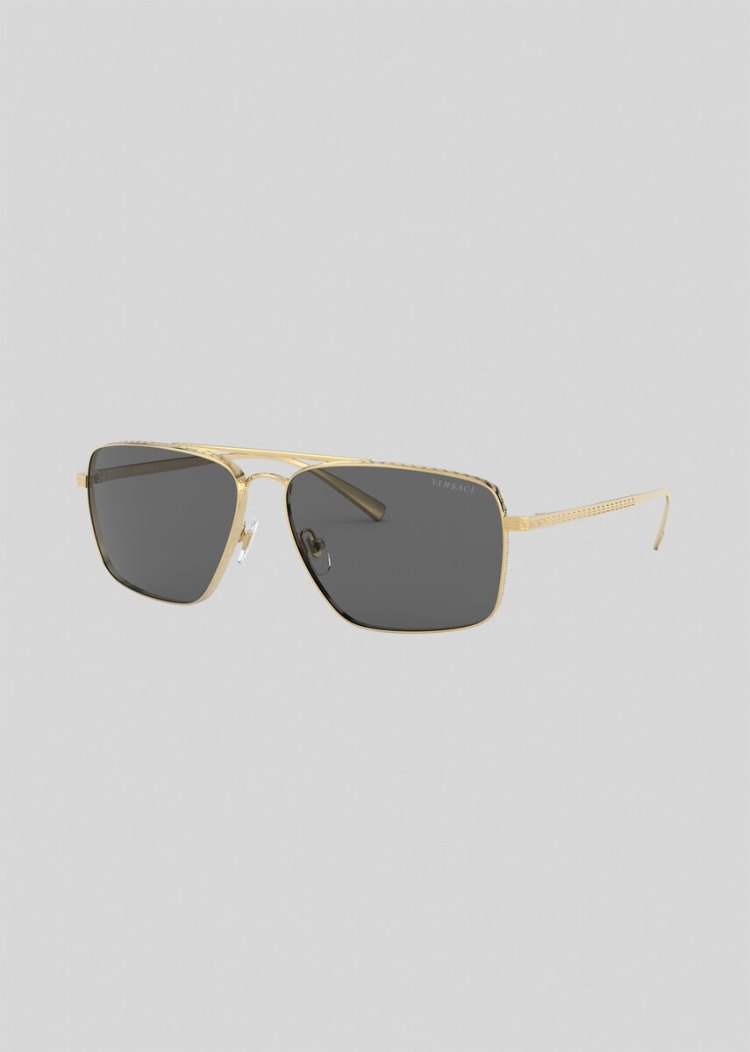 Okulary Słoneczne Damskie Versace Gold Greca Square Złote | Q0NZQ5SXL