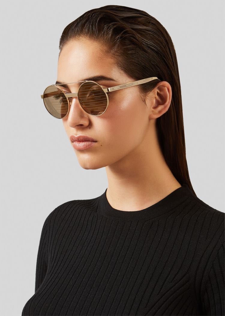Okulary Słoneczne Damskie Versace Gold Logomania Round Złote | RE073735O