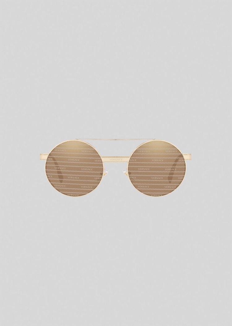 Okulary Słoneczne Damskie Versace Gold Logomania Round Złote | RE073735O