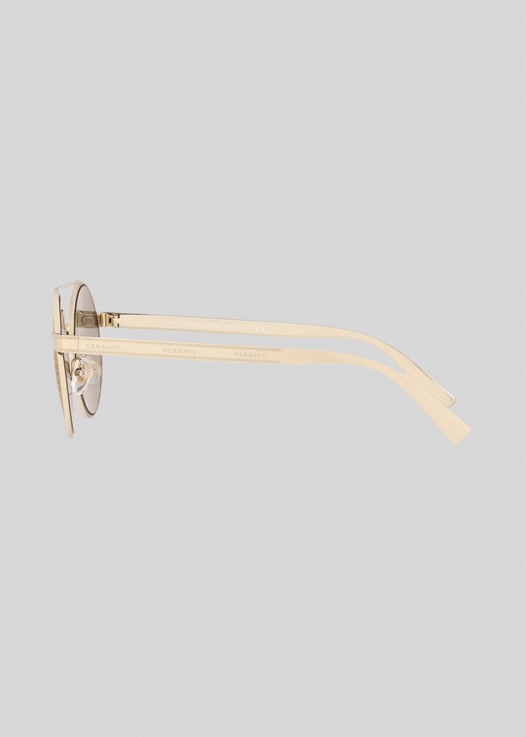 Okulary Słoneczne Damskie Versace Gold Logomania Round Złote | RE073735O