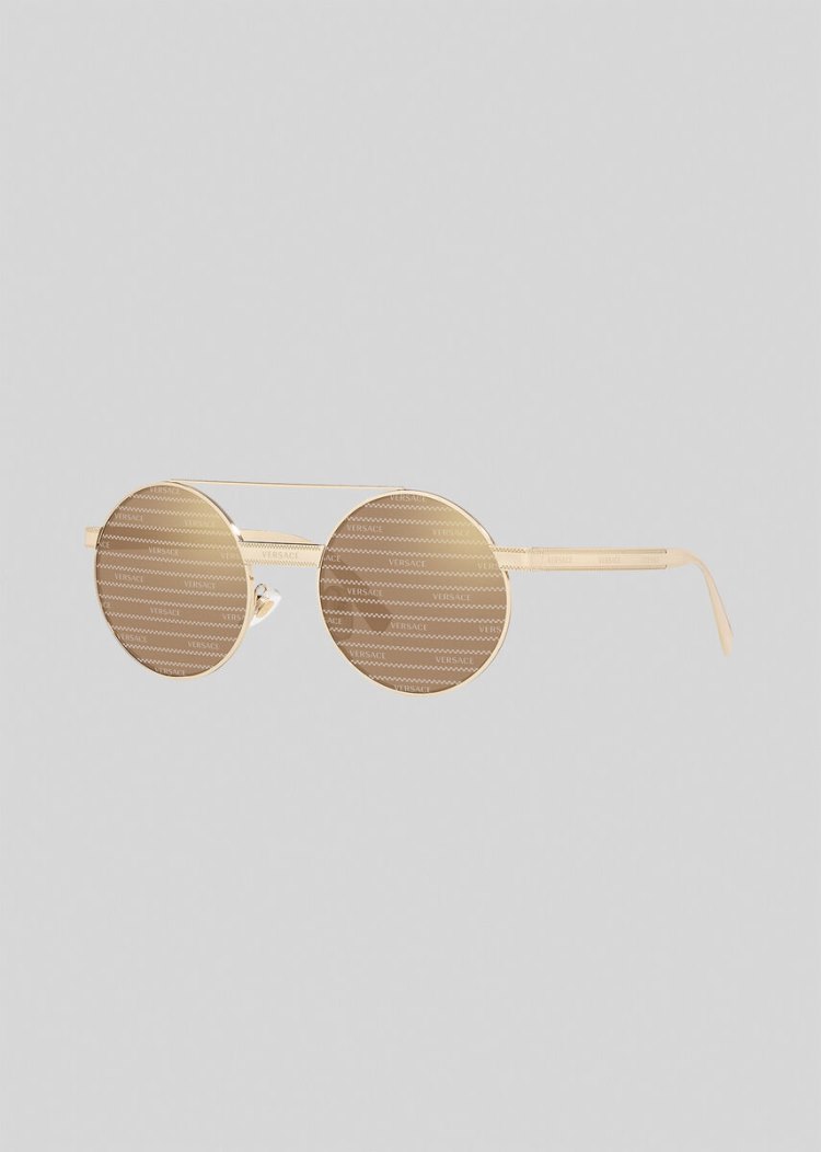 Okulary Słoneczne Damskie Versace Gold Logomania Round Złote | RE073735O