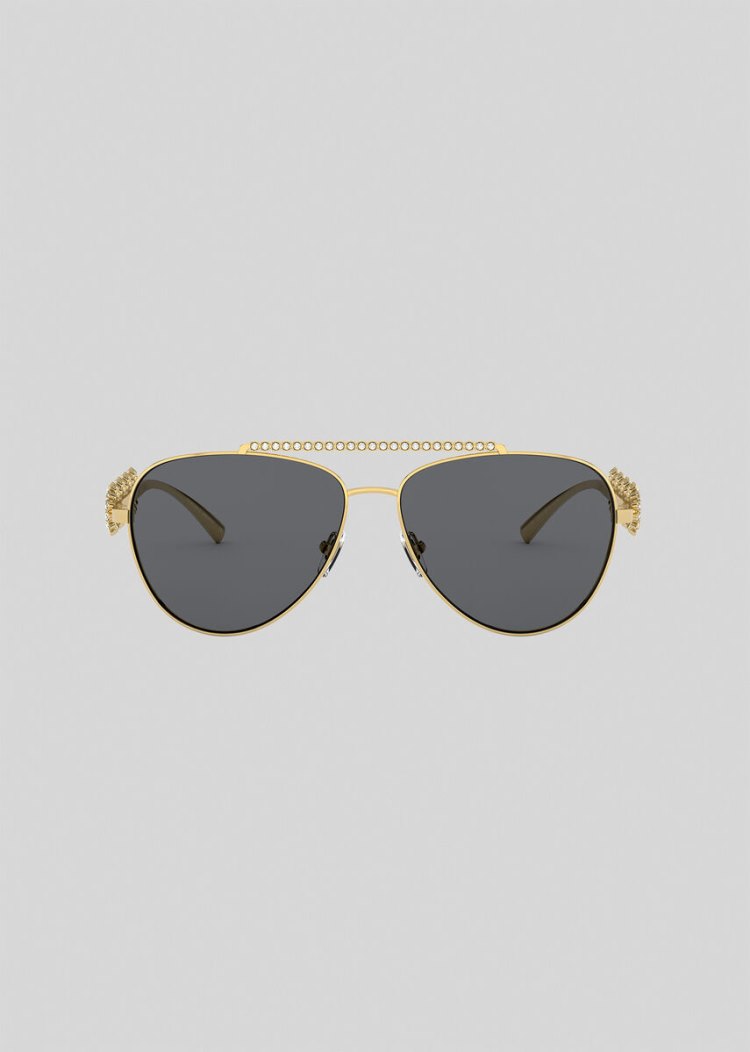Okulary Słoneczne Damskie Versace Gold Signature Medusa Pilot Złote | I3PNNCJQ1