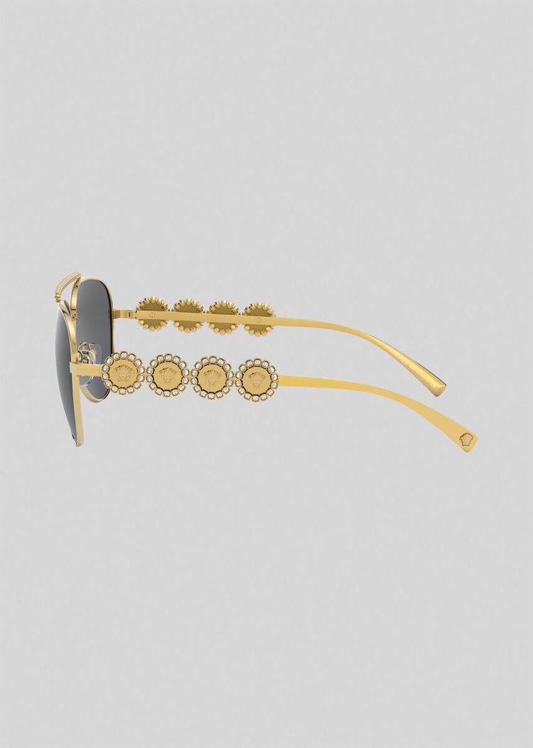 Okulary Słoneczne Damskie Versace Gold Signature Medusa Pilot Złote | I3PNNCJQ1