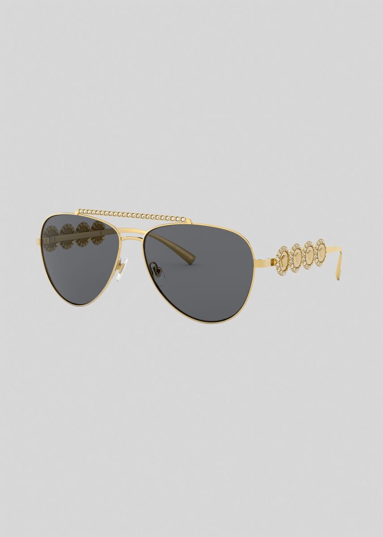 Okulary Słoneczne Damskie Versace Gold Signature Medusa Pilot Złote | I3PNNCJQ1