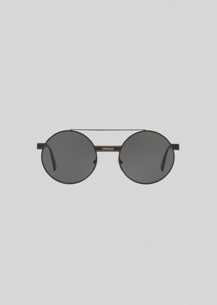 Okulary Słoneczne Damskie Versace Grey Logomania Round Czarne | ZTOK09K0P