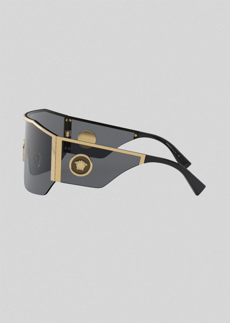 Okulary Słoneczne Damskie Versace Grey Medusa Halo Shield Szare | 72IXC1X6H