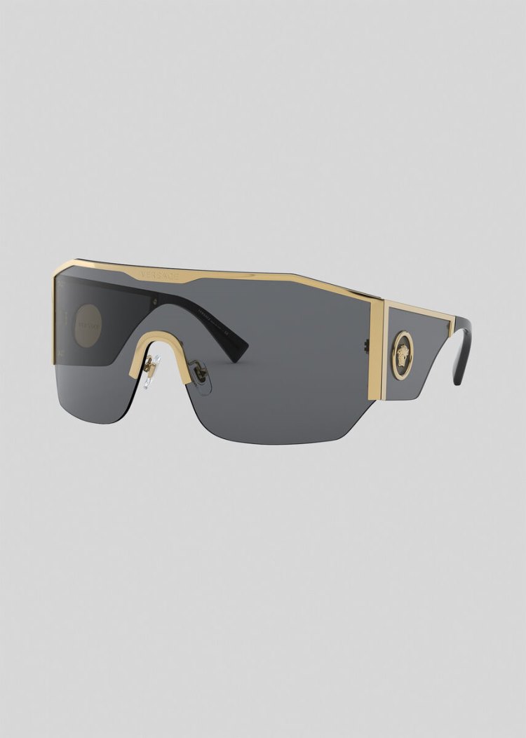 Okulary Słoneczne Damskie Versace Grey Medusa Halo Shield Szare | 72IXC1X6H