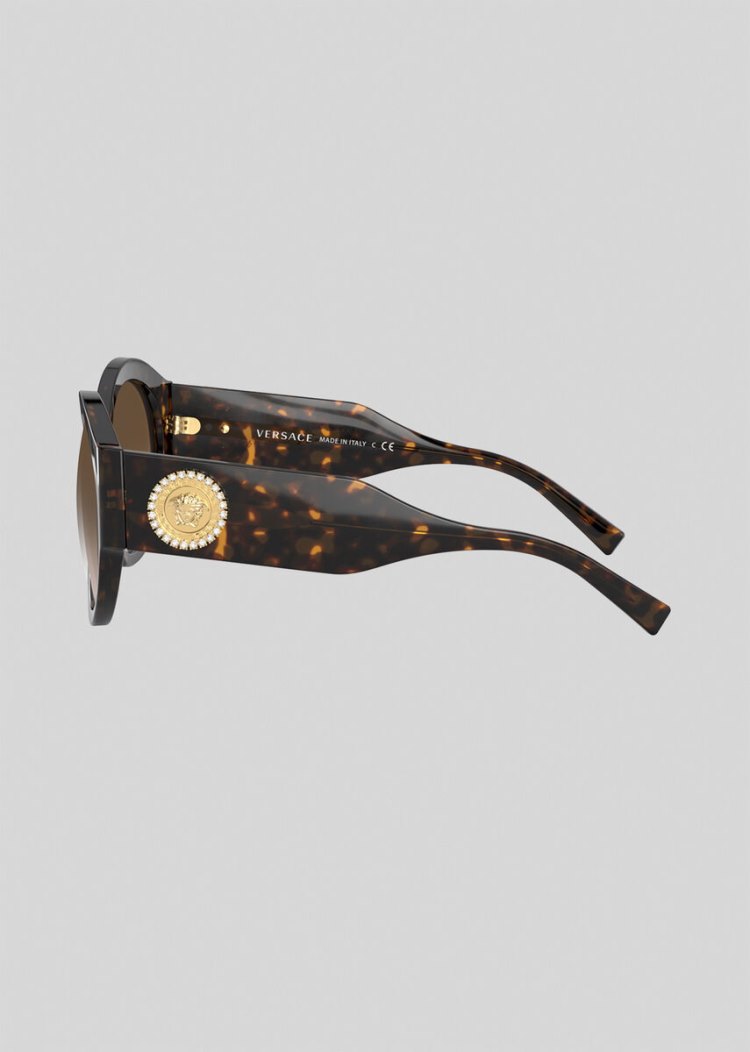 Okulary Słoneczne Damskie Versace Havana Round Medusa Crystal Kawa | GM1EECH8S