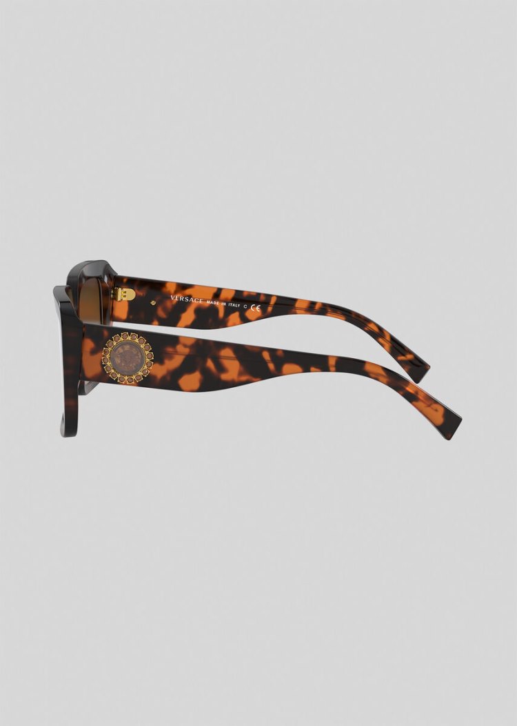 Okulary Słoneczne Damskie Versace Havana Medusa Crystal Jewel Kawa | JGW1Y7PGD
