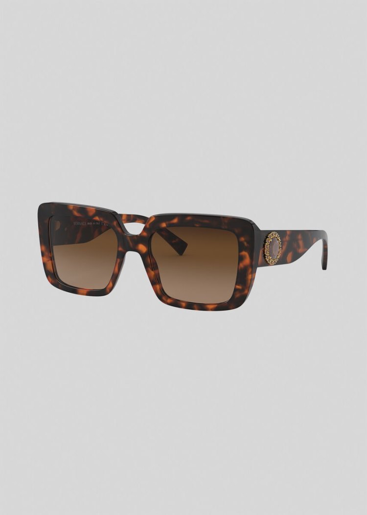 Okulary Słoneczne Damskie Versace Havana Medusa Crystal Jewel Kawa | JGW1Y7PGD