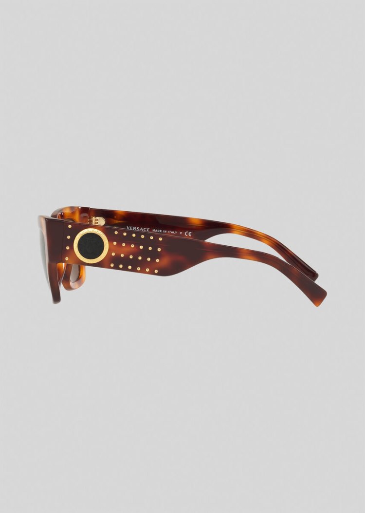 Okulary Słoneczne Damskie Versace Havana Medusa Ares Temple Stud Kawa | KVC38JRXX