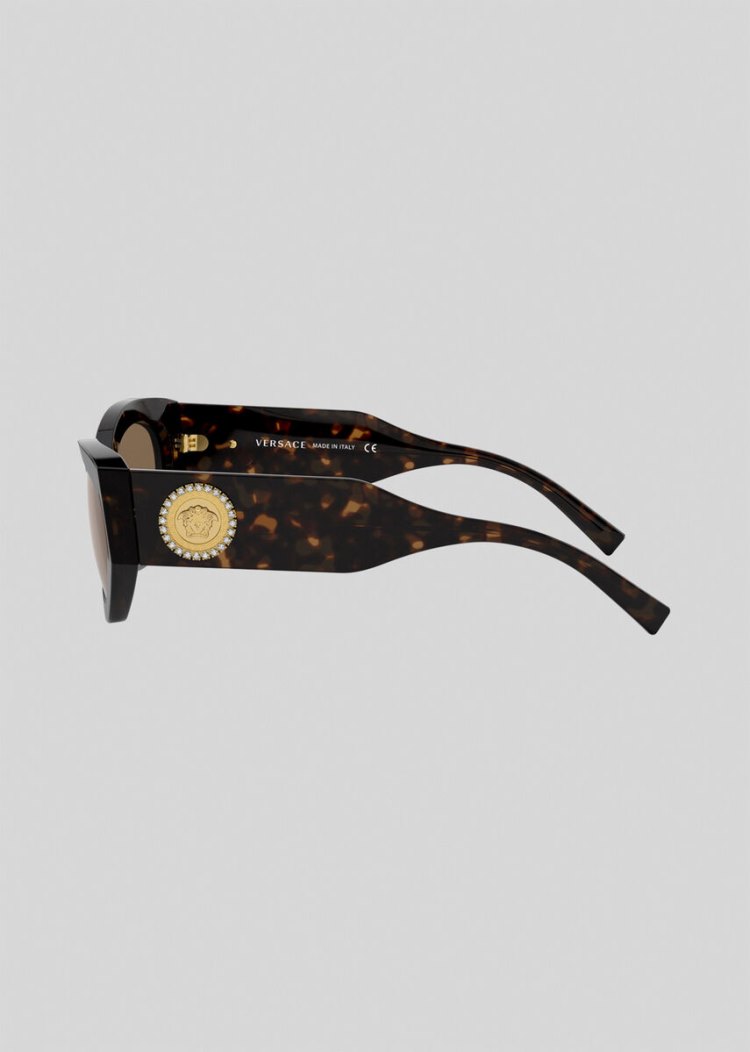 Okulary Słoneczne Damskie Versace Havana Medusa Crystal Kawa | MGRJUN65U