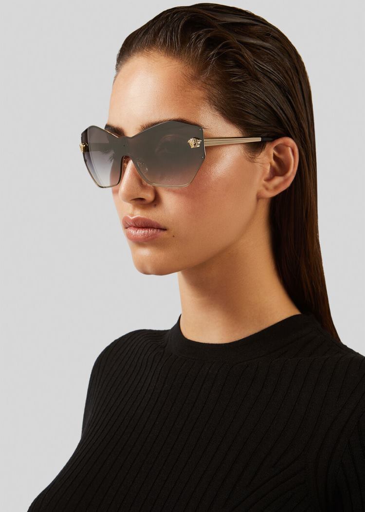 Okulary Słoneczne Damskie Versace Mirrored Grey Glam Medusa Shield Szare | 4BUZRWJIJ