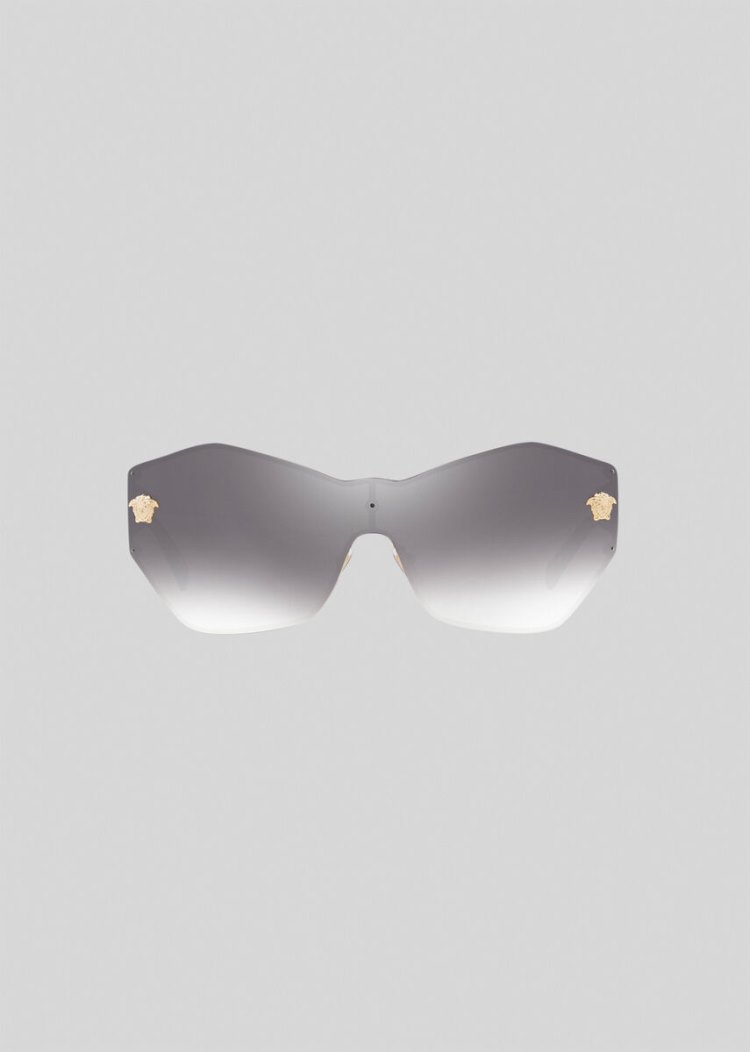 Okulary Słoneczne Damskie Versace Mirrored Grey Glam Medusa Shield Szare | 4BUZRWJIJ