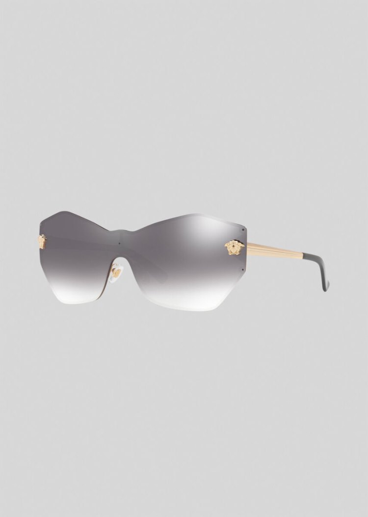 Okulary Słoneczne Damskie Versace Mirrored Grey Glam Medusa Shield Szare | 4BUZRWJIJ