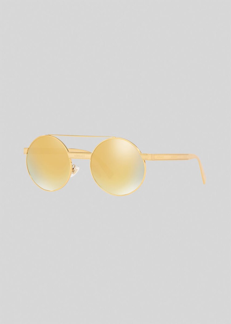 Okulary Słoneczne Damskie Versace Mirrored Logomania Round Złote | A70LQOAUV
