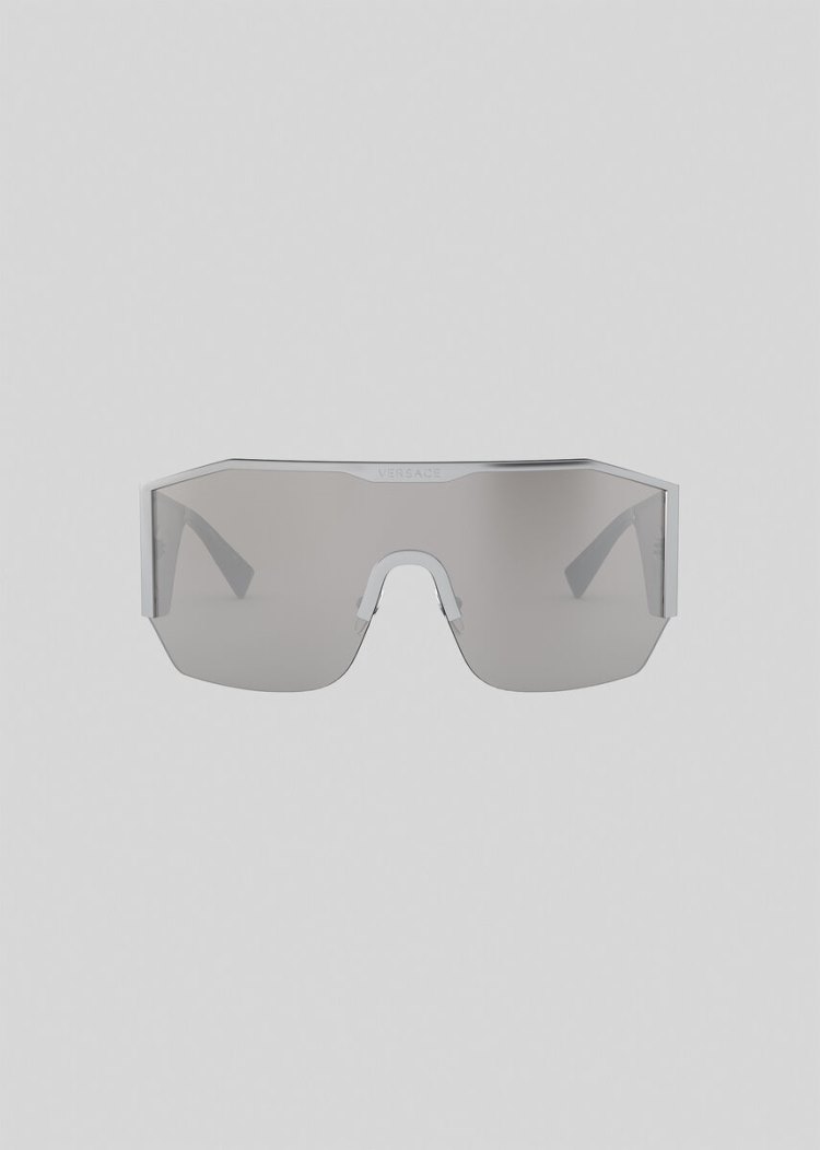 Okulary Słoneczne Damskie Versace Silver Medusa Halo Shield Srebrne | 9AEDBPG6S