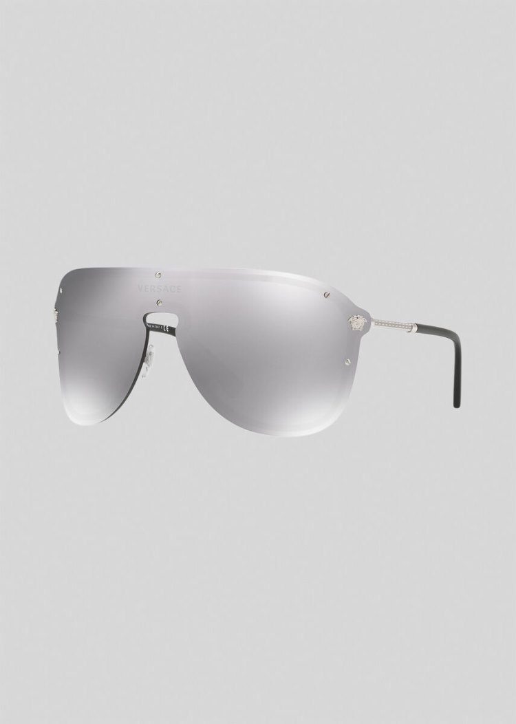 Okulary Słoneczne Damskie Versace Silver #Frenergy Visor Srebrne | 9HPDCURGV