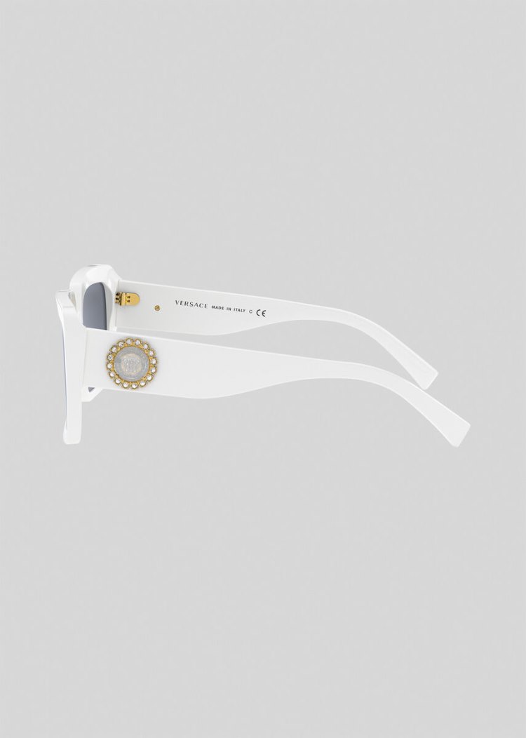 Okulary Słoneczne Damskie Versace White Medusa Crystal Jewel Białe | FNXNAZVH9