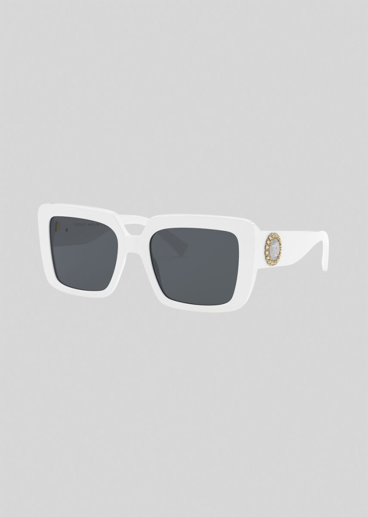 Okulary Słoneczne Damskie Versace White Medusa Crystal Jewel Białe | FNXNAZVH9