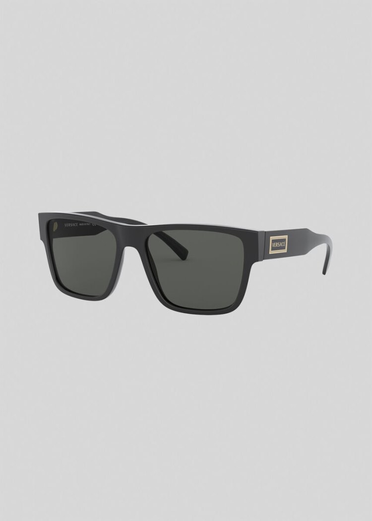 Okulary Słoneczne Męskie Versace Black Cat-Eye 90s Vintage Logo Czarne | U1YBH0TKB