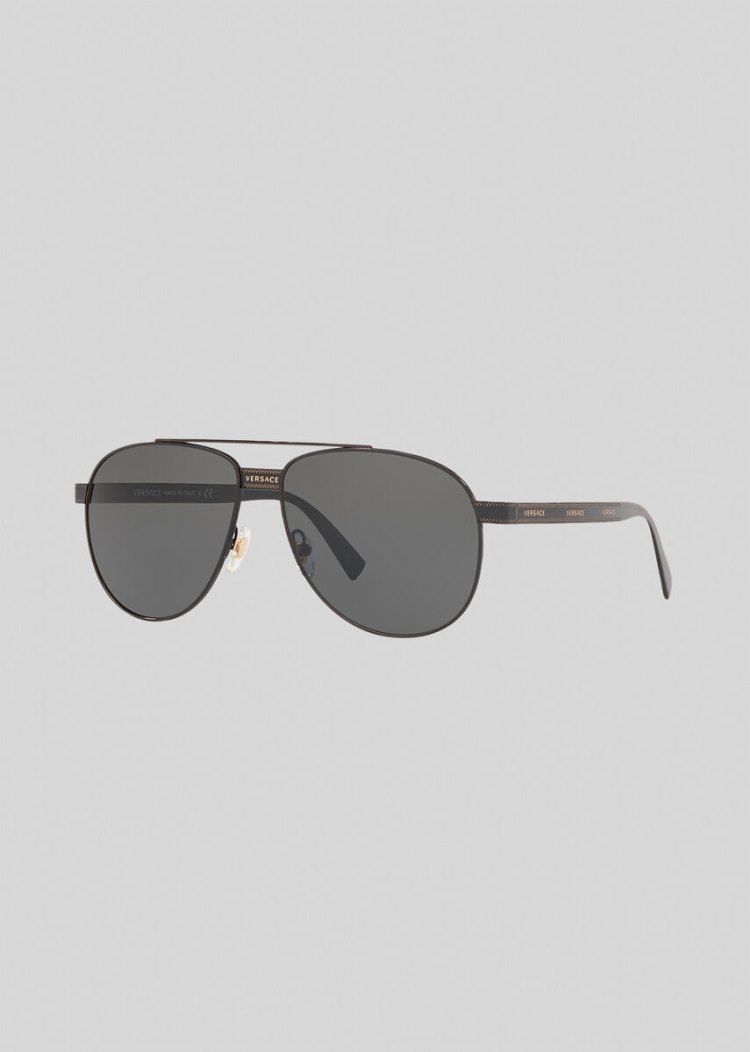 Okulary Słoneczne Męskie Versace Black Logomania Pilot Czarne | 2OIQF8J4Y