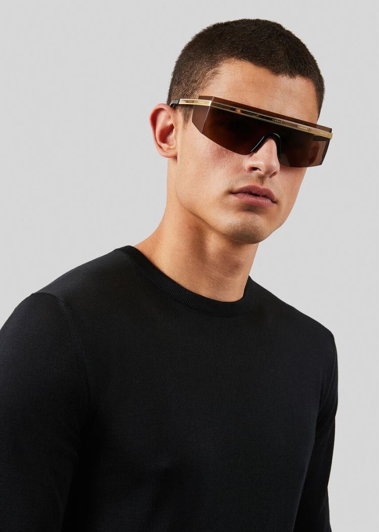 Okulary Słoneczne Męskie Versace Brown Logomania Visor Brązowe | HSW8CINDL