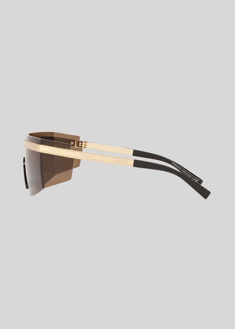 Okulary Słoneczne Męskie Versace Brown Logomania Visor Brązowe | HSW8CINDL
