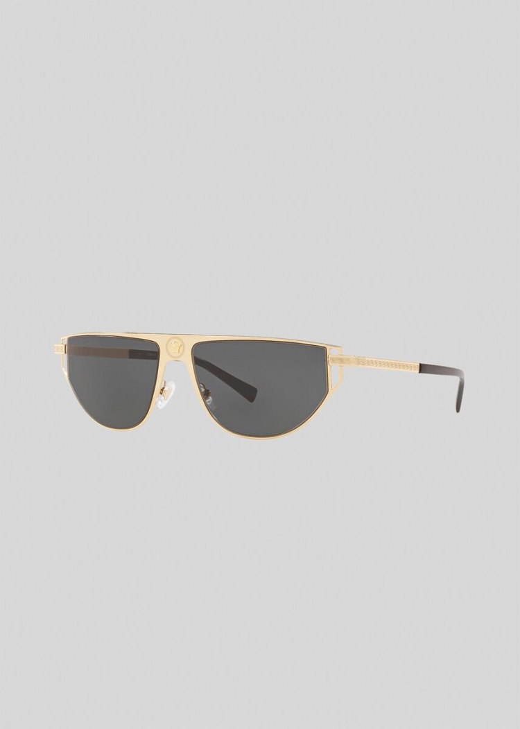 Okulary Słoneczne Męskie Versace Gold Grecamania Visor Złote | XO8ZJ2D5E