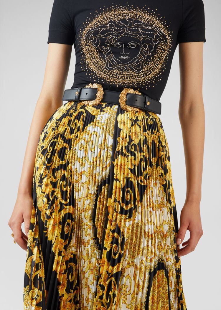 Paski Damskie Versace Double Baroque Klamry Tribute Belt Czarne | U30KRMBXJ