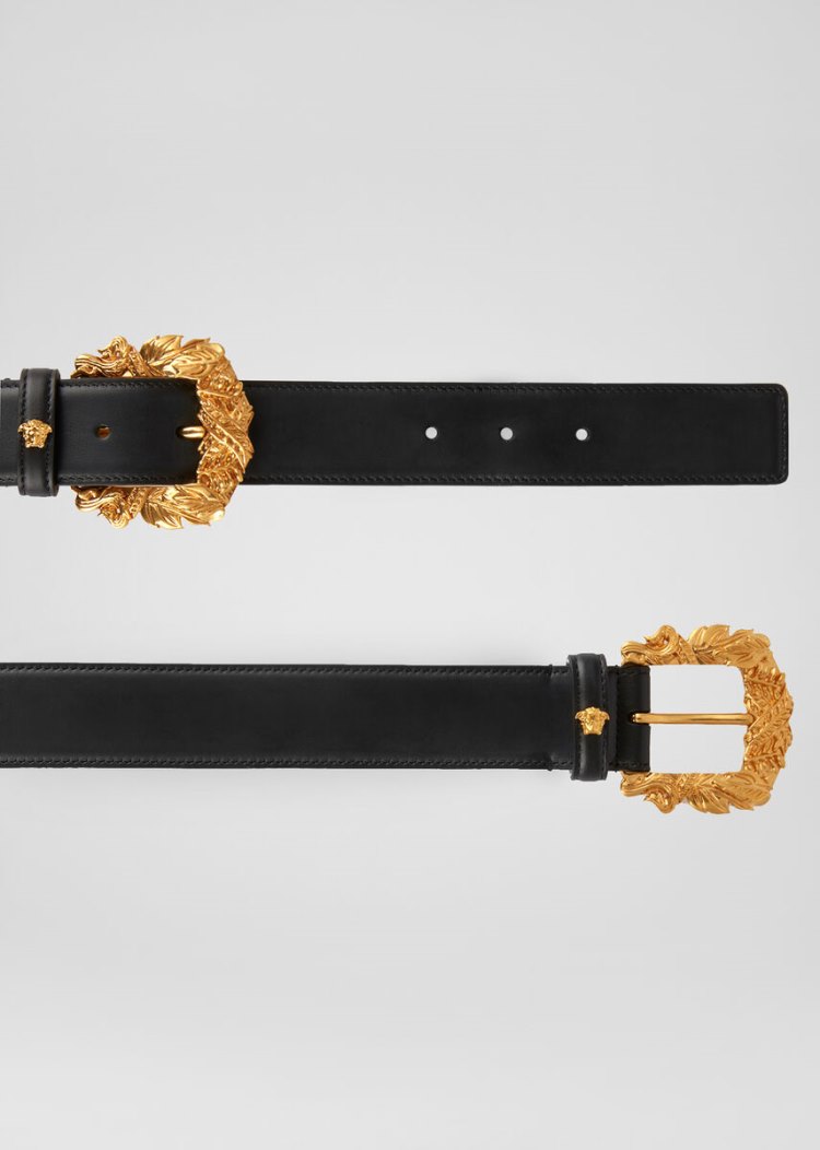Paski Damskie Versace Double Baroque Klamry Tribute Belt Czarne | U30KRMBXJ