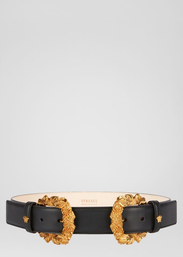 Paski Damskie Versace Double Baroque Klamry Tribute Belt Czarne | U30KRMBXJ