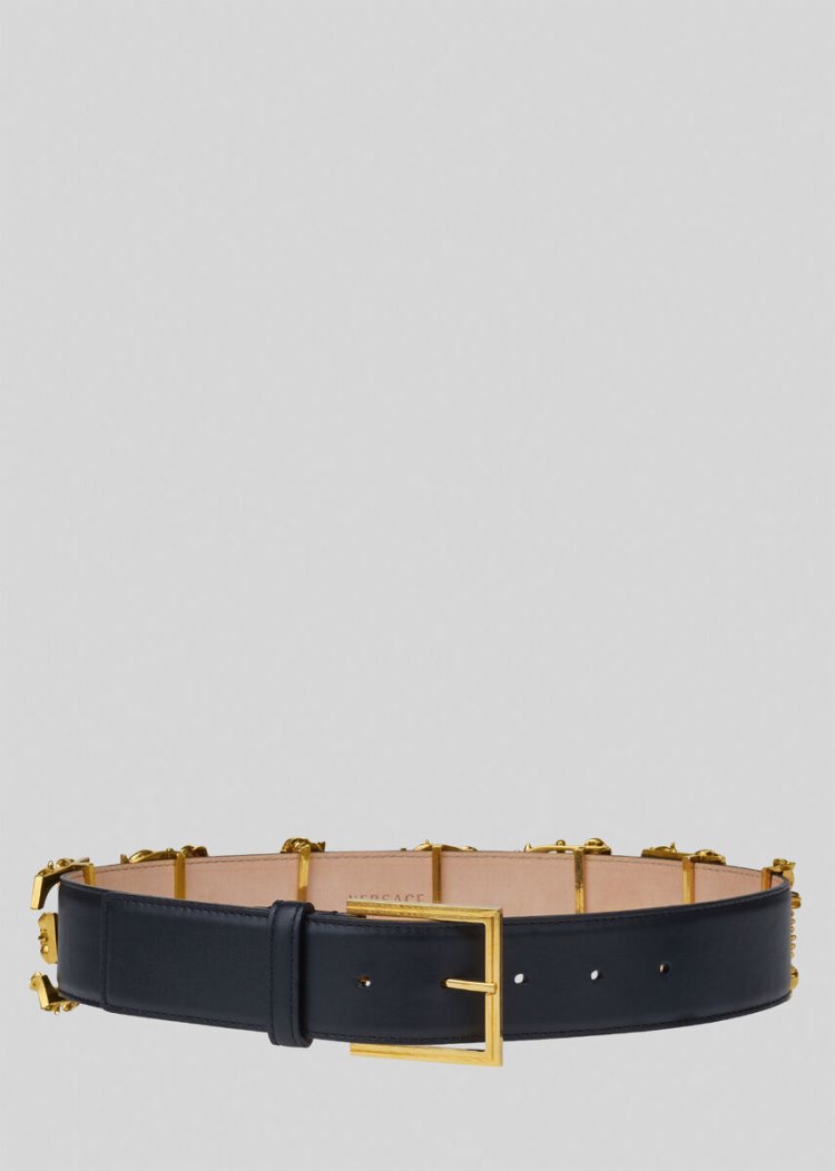 Paski Damskie Versace Logo Belt Czarne | 3MFR68586